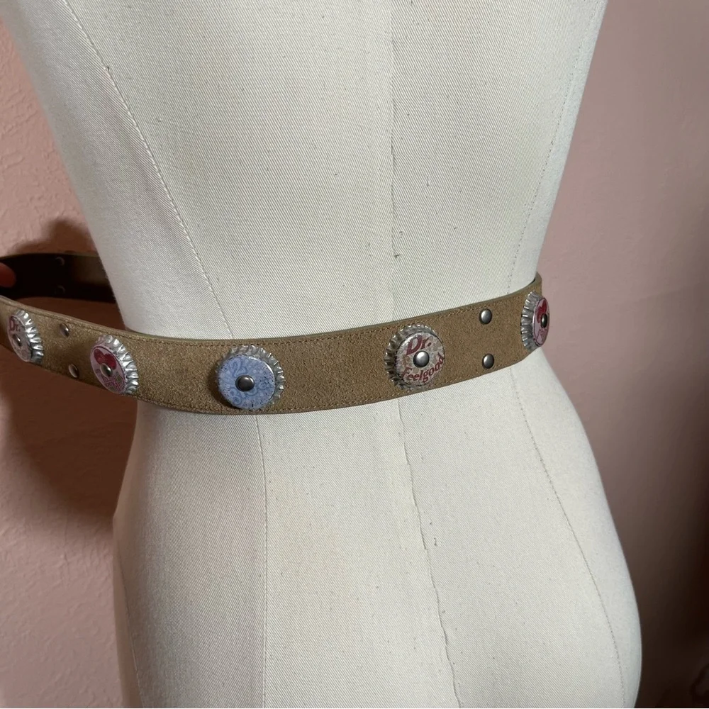 Vintage 1990 Y2K retro Southwestern Concho Soda Pop cap Wide Leather Belt Large - Picture 7 of 17